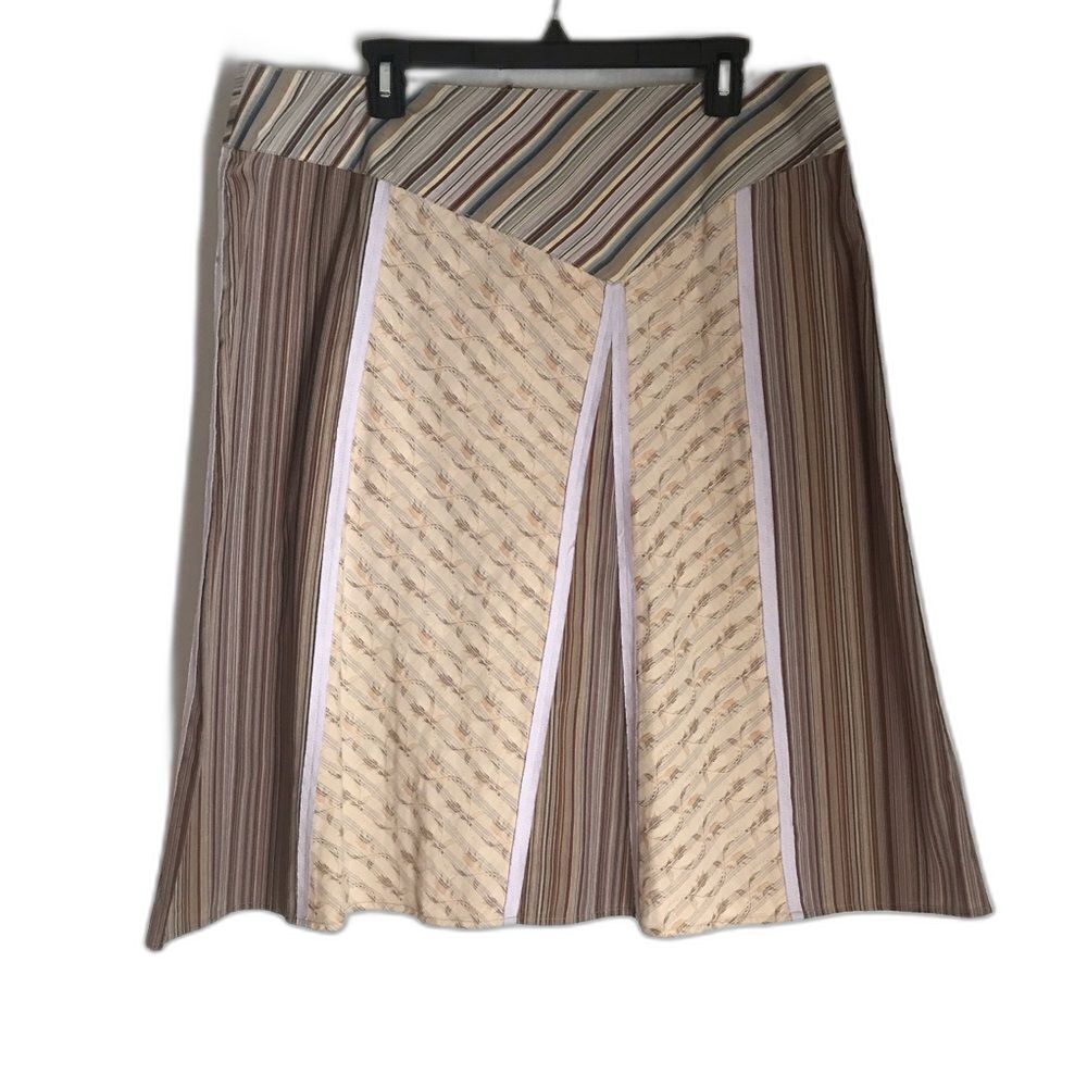 NWT J Jill A-Line Skirt Women's Size 18 Brown & Cream Patchwork Stripe Cotton